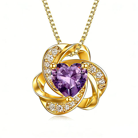 10K 14K 18K Gold 12 Months Birthstones  Love Knot Pendant Necklace