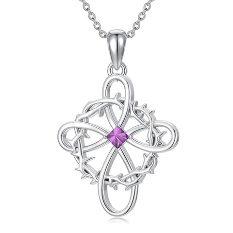 Sterling Silver 12 Birthstones Twisted Cross Necklace for Women