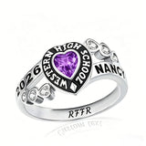 Sterling Silver Personalized Birthstone Engraved Class Rings for Women, College Senior High School Ring