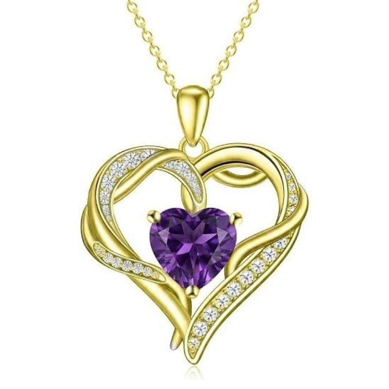 14K Gold  Plated 12 Months Birthstone Forever Love Heart Necklace Birthday Anniversary Wedding Gift