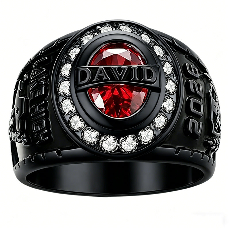 Copper Sterling Silver Personalized Birthstone Engraved High School and College Class Ring