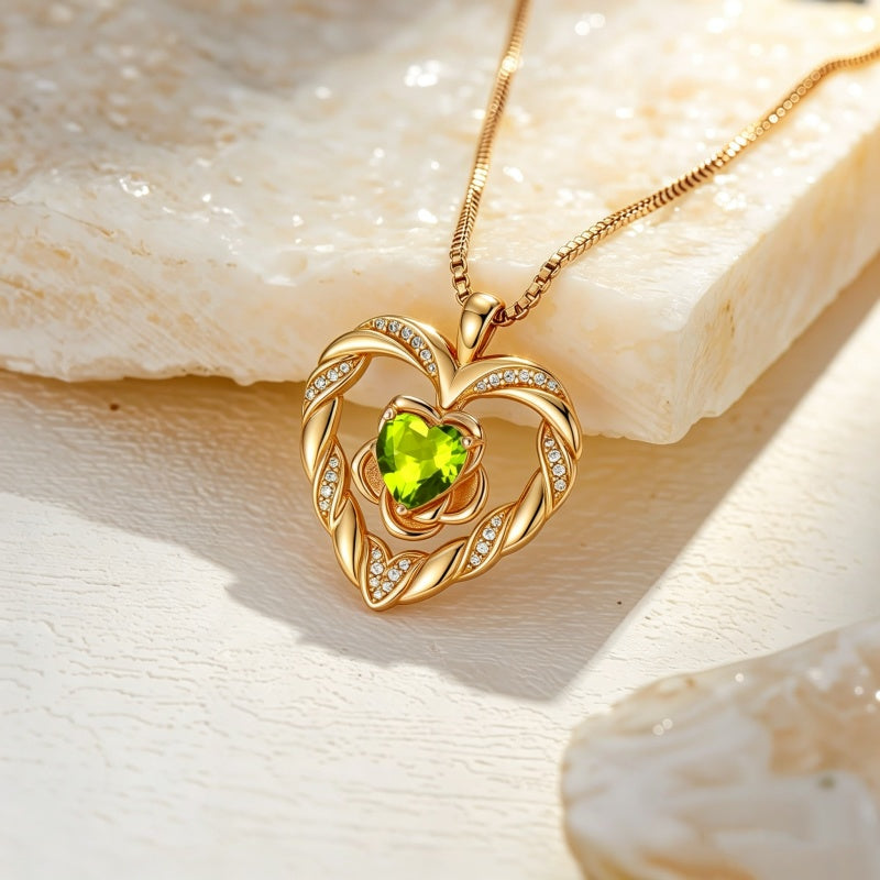 14K Gold Plated  Birthstone Rose Flower Heart Necklaces for Women  Birthday Christams Valentine's Day Jewelry Gift