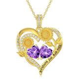 Double Birthstone Necklace 14K Gold Plated You Are My Sunshine Sunflower Necklace Heart Pendant Necklace