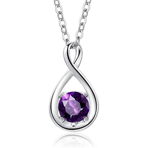 10K 14K 18K  White Gold Round Birthstone Infinity Necklace Mothers Day Gift