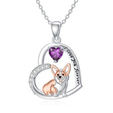 14K Gold Birthstone Corgi Pendant Necklace