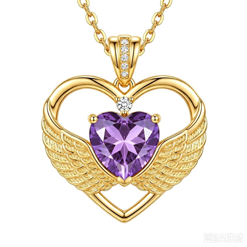 14K Gold Plated 12-Month Birthstone Infinity Angel Wings Pendant Necklace for Women
