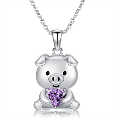 Sterling Silver 12 Month Birthstones Pig Pendant Necklace