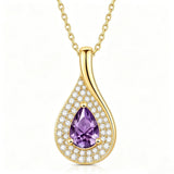 14K Gold  Plated 1CT Pear Teardrop Birthstone Pendant Necklace for Women