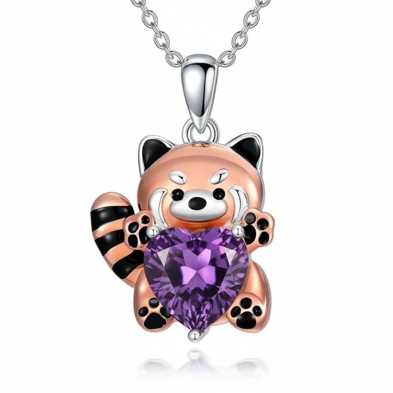 Sterling Silver Birthstone Red Panda Pendant Necklace for Women Birthstone Christmas Birthday  Gifts