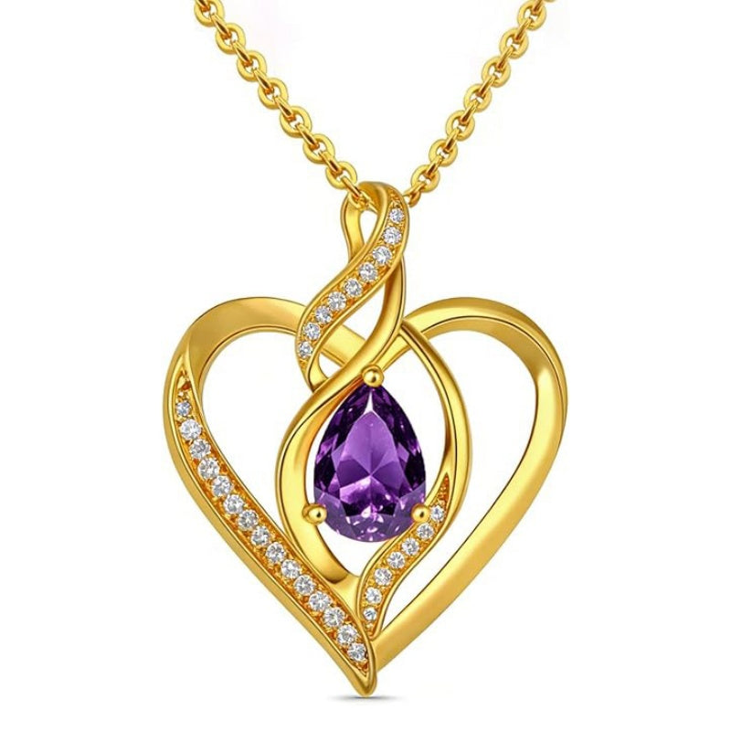 14K Gold Plated Birthstone Heart Pendant Necklace Birthday Anniversary Jewelry Gift for Her