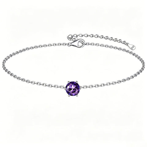 Sterling Silver Simple Dainty Round Heart Birthstone Single Layer Charm Anklet
