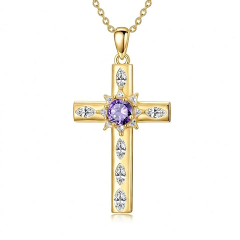 14K Gold Plated Birthstone Infinity  Cross Pendant NecklaceJewelry for Women