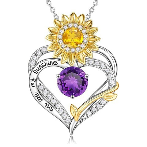 14K Gold Plated Birthstone Sunflower Pendant Necklace Anniversary Birthday Gifts for Women