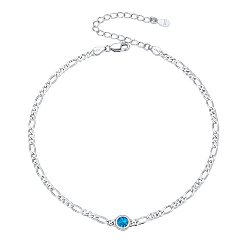 Sterling Silver Diamond Cut 3mm Round Birthstone Single Layer Anklet