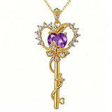 Birthstone Infinity Heart 14K Gold Plated Butterfly Key Pendant Necklace Gift for Her