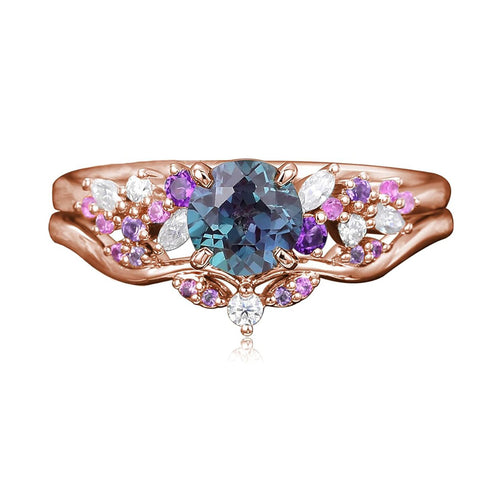 Sterling Silver 1CT Round Gemstone Engagement Promise Anniversary Ring Set for Women