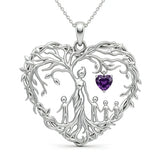Sterling Silver Heart Pendant Birthstone Tree of Life Mother Child Family Necklace