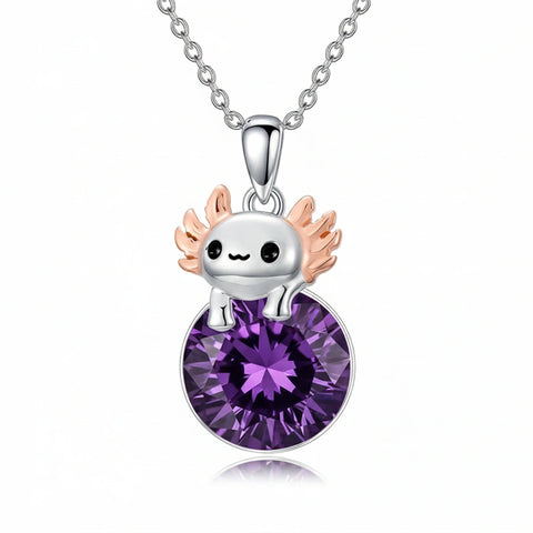 Sterling Silver 12 Month Birthstone Axolotl Pendant Necklace for Women