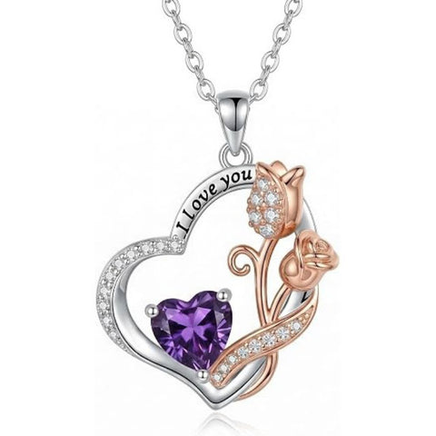 14K Gold Plated  Birthstone Rose Flower Necklaces for Women