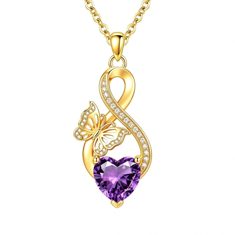 14K Gold Plated Infinity Birthstone  Butterfly Cross Necklace for Women