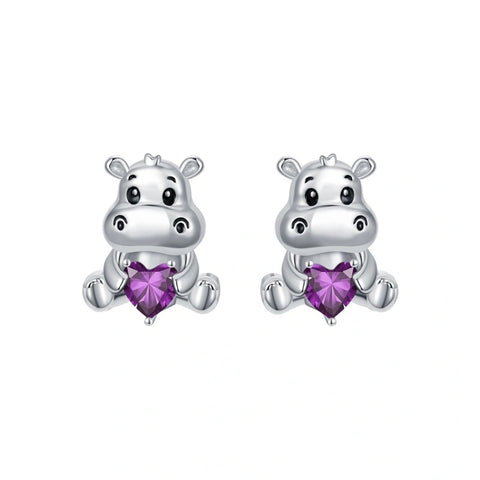 Sterling Silver Birthstone Otter Hippo Stud Earrings