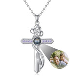 Sterling Silver Cross 100 Languages 12 Month Birthstone Birth Month Flower Pendant Necklace