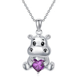 Sterling Silver Birthstone Hippo Pendant Necklace Birthday Christmas Gift