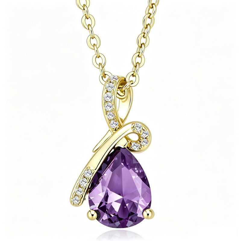14K Gold Plated  Teardrop Birthstone Pendant Necklace Birthday Gifts for Women