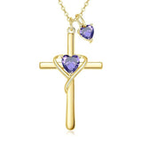 14K Gold Plated Birthstone Rose Cross Necklace for Women Faith Jewelry Gift