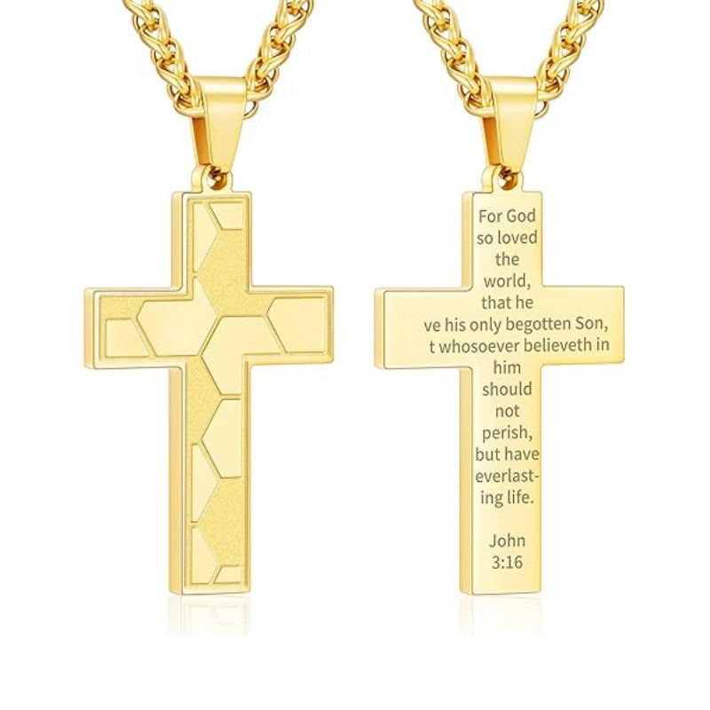 14K Gold Plated Bible Verse Soccer Cross Pendant Necklace for Men