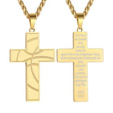 14K Gold Plated Bible Verse Basketball Cross Pendant Necklace for Men