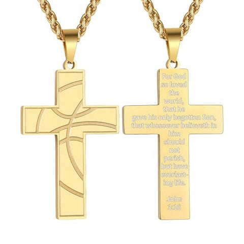14K Gold Plated Bible Verse Basketball Cross Pendant Necklace for Men