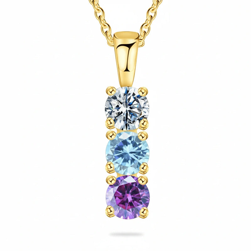 Copper Sterling Silver Personalized Simulated 1-6 Birthstones Family Pendant Necklace