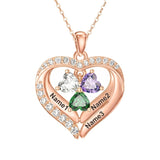 14K Gold Plated Personalized 1-5 Heart Birthstone Names Necklace  for Women