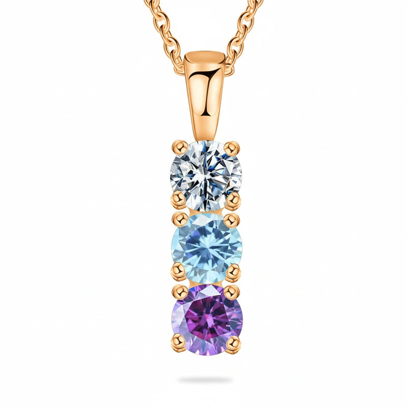 Copper Sterling Silver Personalized Simulated 1-6 Birthstones Family Pendant Necklace