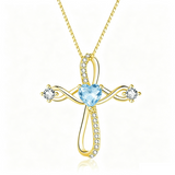 14K Gold Plated Heart Birthstone Infinity Religious Cross Pendant Necklace for Women
