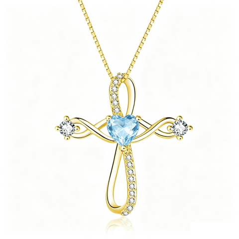 14K Gold Plated Heart Birthstone Infinity Religious Cross Pendant Necklace for Women