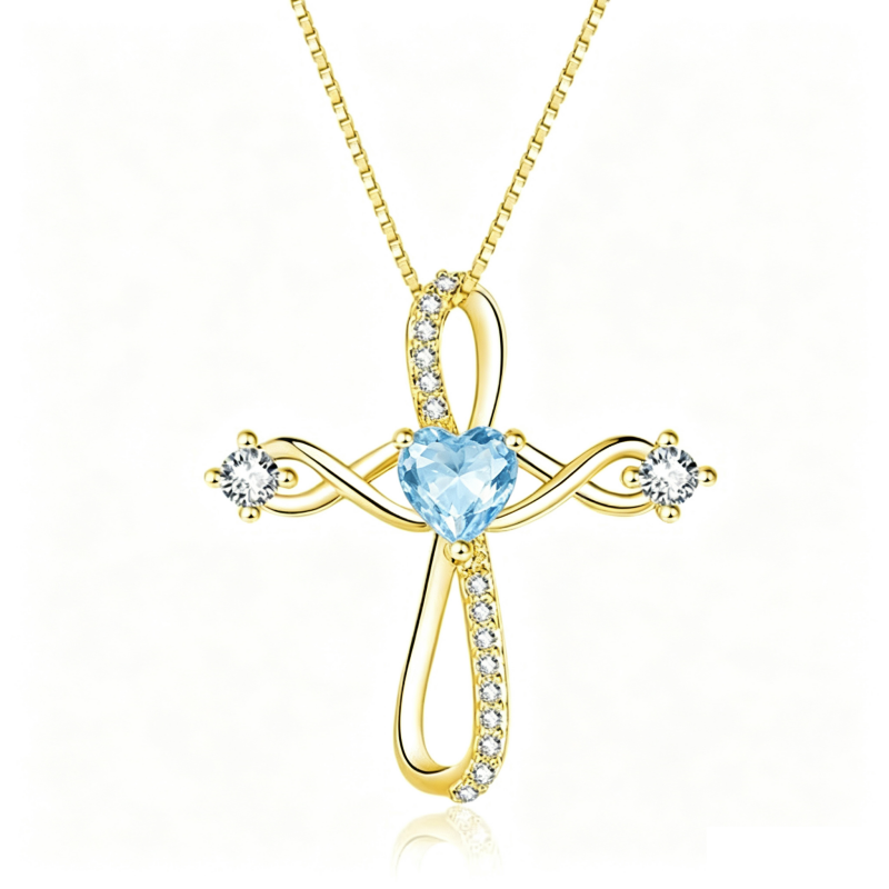 14K Gold Plated Heart Birthstone Infinity Religious Cross Pendant Necklace for Women