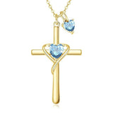 14K Gold Plated Birthstone Rose Cross Necklace for Women Faith Jewelry Gift