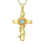 Birthstone Cross 14K Gold Plated Pendant Rose Cross Necklace for Women