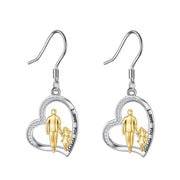 Sterling Silver Heart Father Daughter Dangle Earrings