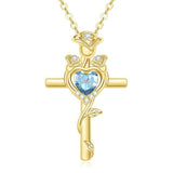 14K Gold Plated Birthstone Rose Cross Necklace for Women Faith Jewelry Gift