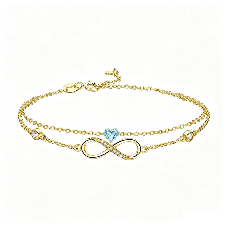 14K Gold Plated Birthstone Infinity Double-Layer Braceletfor Women