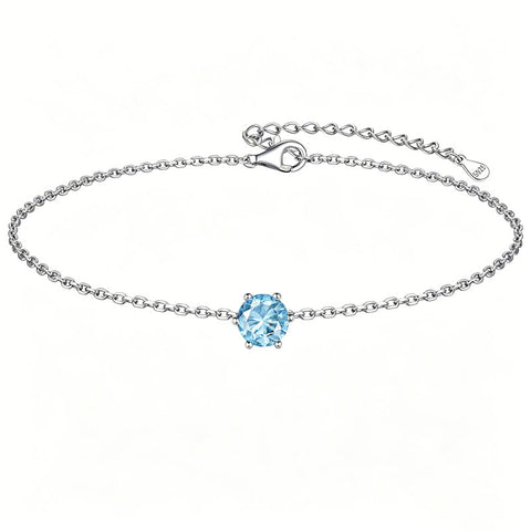 Sterling Silver Simple Dainty Round Heart Birthstone Single Layer Charm Anklet