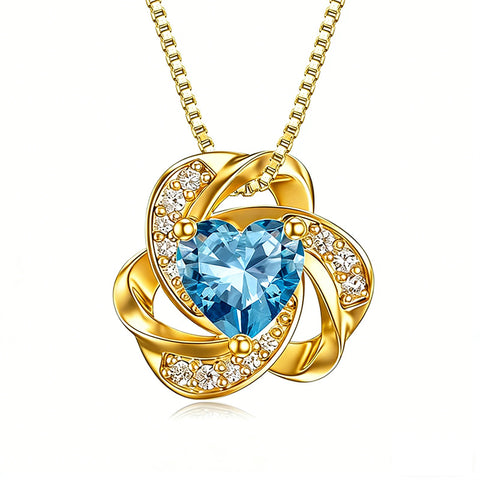 10K 14K 18K Gold 12 Months Birthstones  Love Knot Pendant Necklace