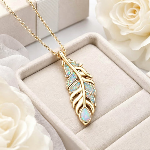 14K Gold Plated Feather Pendant Necklace for Women