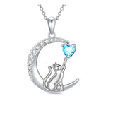 Sterling Silver Heart Birthstone Cat Pendant Necklace
