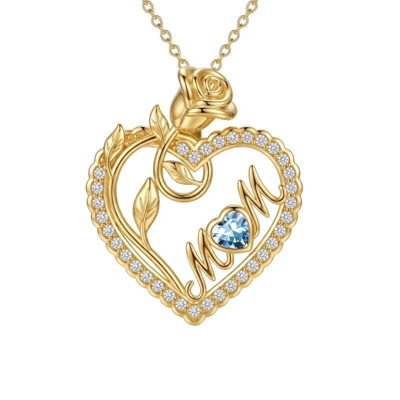 14K Gold Plated Heart Birthstone Rose Mom Butterfly Pendant Necklace for Women