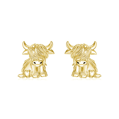 Sterling Sliver Highland Cow Stud  Dangle Earrings