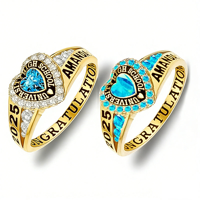 Copper Personalized Birthstone Engraved Class Rings for Women, College Senior High School Ring